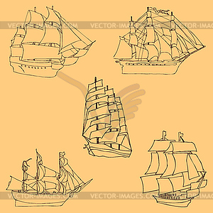 Sailboats. Sketch by hand. Pencil drawing by hand. - vector clip art