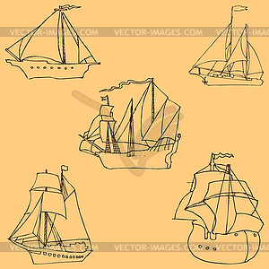 Sailboats. Sketch by hand. Pencil drawing by hand. - royalty-free vector clipart