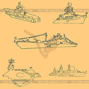 Warships. Sketch by hand. Pencil drawing by hand. - vector clipart / vector image