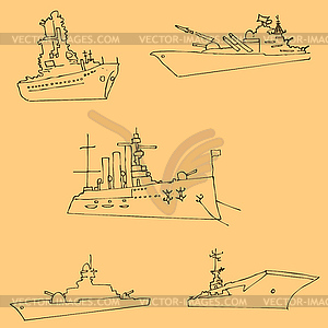 Warships. Sketch by hand. Pencil drawing by hand. - vector clip art