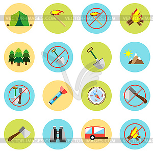 Icons picnic, rest in forest in flat style. image o - vector image