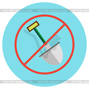 Icons of shovel crossed in circle in flat style. - vector clip art