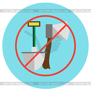 Icons of an ax and shovel crossed in circle in - vector clipart