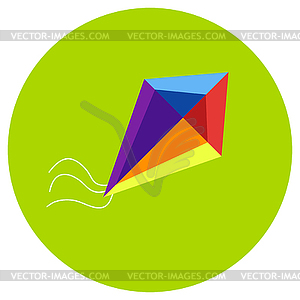 Icons kite of toys in flat style. image on round - vector image