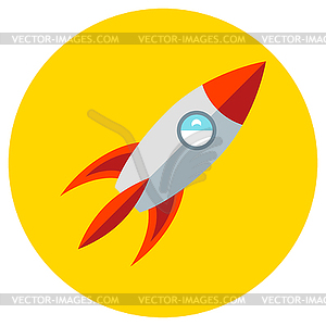 Icons rocket of toys in flat style. image on round - vector clipart