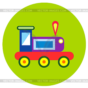 Icons trains of toys in flat style. image on round - vector clipart / vector image