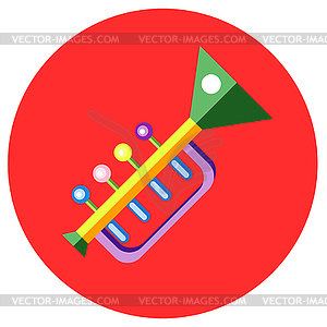 Icons trumpet of toys in flat style. image on - vector image