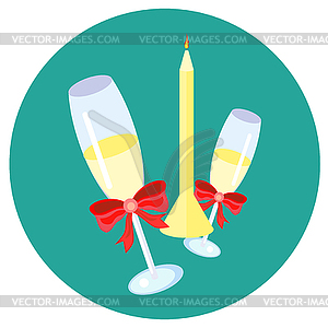 Valentine Day. Icons in flat style on round - vector clip art