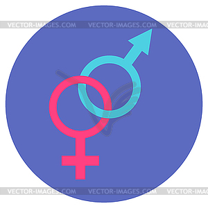 Symbols of man and woman. Icons in flat style on - vector clipart