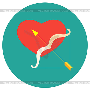 Heart and bow with arrow. Icons in flat style on - vector clipart