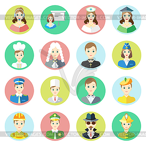 Иконки персонажей разных профессий - изображение векторного клипарта