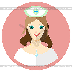 Girl nurse icon in flat style. image on round - vector image