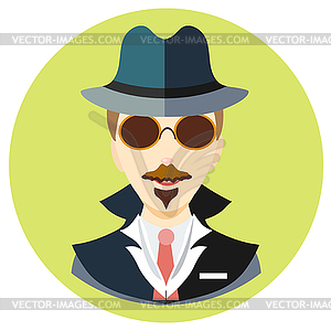 Icon man spy in flat style. image on round colored - vector clip art