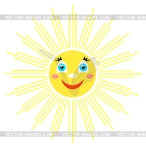 Smiling sun with rays of different shapes. Icon. - vector image