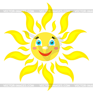 Smiling sun with rays of different shapes. Icon. - vector EPS clipart