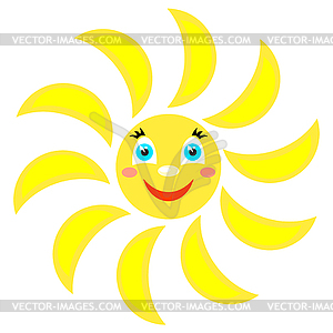 Smiling sun with rays of different shapes. Rays in - stock vector clipart