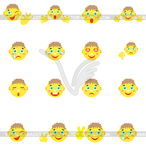 Smilies boys with different emotions gestures - vector clipart
