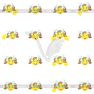 Smilies girl with different emotions and gestures - vector image