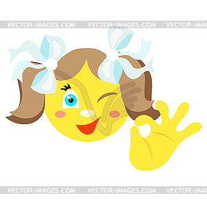 Smiley girl with gesture ok - vector clip art