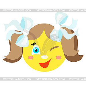 Smiley girl winks and smiles - vector clip art