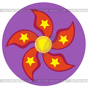 Red spinner with five blades in form of petals and - vector image