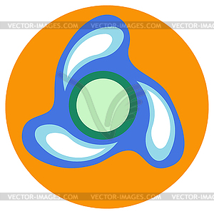 Blue spinner with blue drops on blades flat style. - vector image