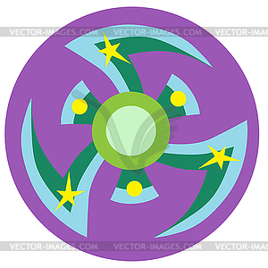 Blue and green spinner with pointed blades flat - vector image