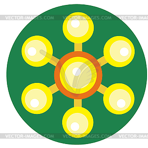 Yellow spinner with balls on blades flat style. - vector EPS clipart