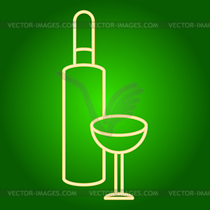 Icon of bottle of wine with glass - vector clip art