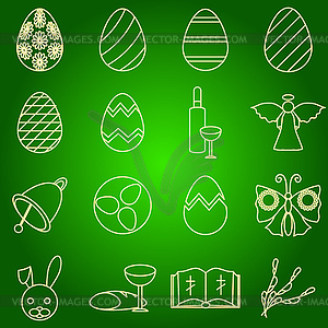 Set of icons Easter symbols egg, angel, bell, - vector image