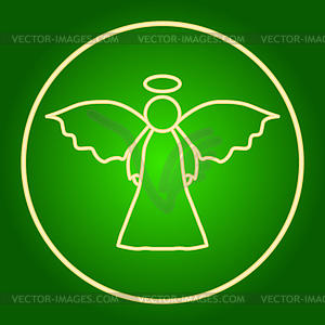 Angel in neon circle. Easter - vector image