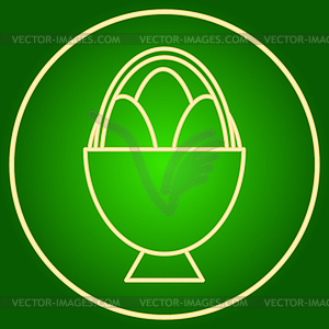 Eggs in basket in neon circle. Easter - vector clip art