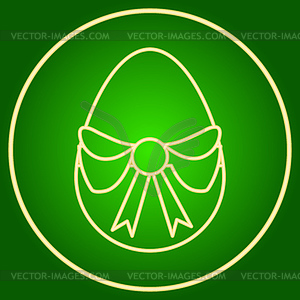 Egg with bow in neon circle. Easter - vector clip art