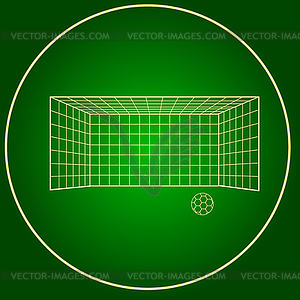 Icons soccer gates and soccer ball in neon circle. - vector clip art