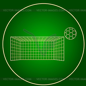 Icons soccer gates and soccer ball in neon circle - vector clipart