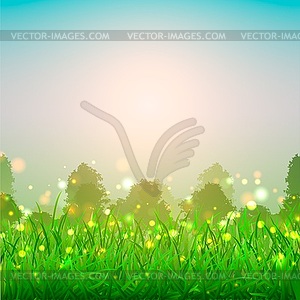 Summer landscape with meadows and flowers.forest, natur - vector clipart