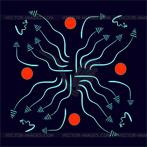 Blue lines and red balls - color vector clipart