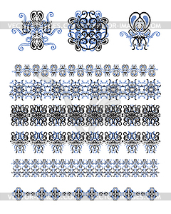 Набор линий и художественных рамок - векторное изображение клипарта