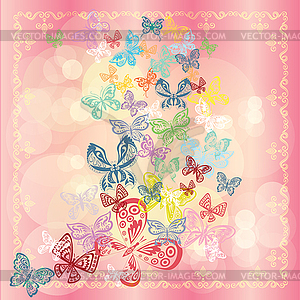 Бабочка набор на фоне розы - графика в векторе