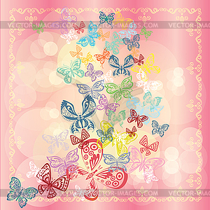 Butterfly set on rose background - vector image