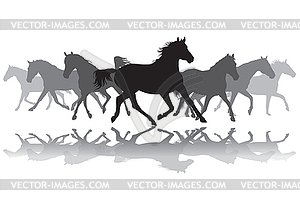 Рысью лошади фоне силуэта - векторный клипарт / векторное изображение