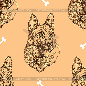 Seamless Pattern hand drawing German shepherd with - vector image