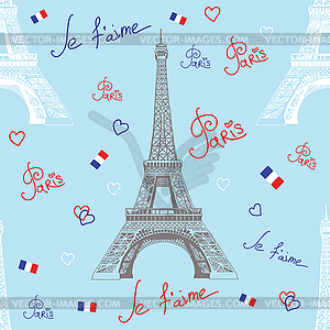 Seamless pattern with Eiffel tower - vector clip art