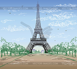 Colorful Landscape with Eiffel tower - vector clipart