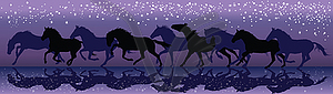Background with dark horses galloping in night - royalty-free vector image