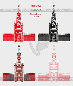 Spasskaya tower of Moscow Kremlin in four color - vector clipart