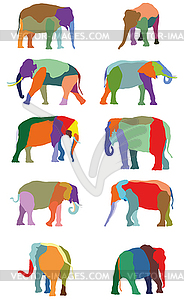 Set of colorful elephants - vector EPS clipart