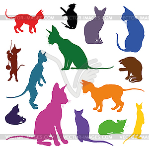 Set of cats silhouettes in different colors - vector image