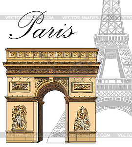 Colored Triumphal Arch with Eiffel tower - vector clipart