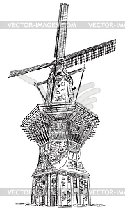 Windmill De Gooyer in Amsterdam - vector clip art